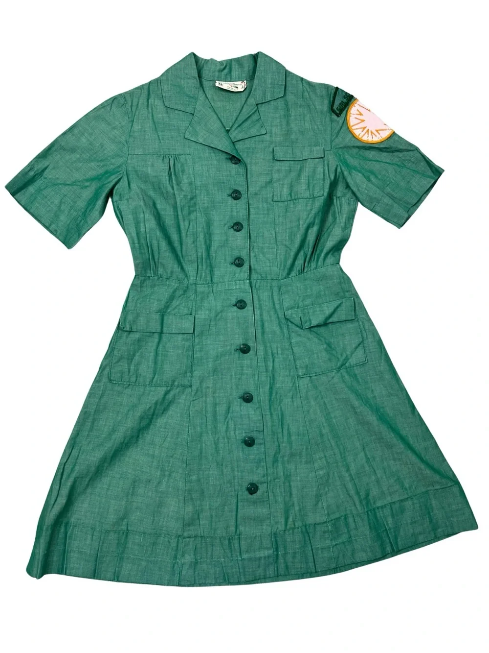 Vintage Official Girl Scout Dress 100% Cotton Green Girls 10/12